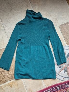 Soft Surroundings Silk Cashmere Teal Sweater, Petite Large